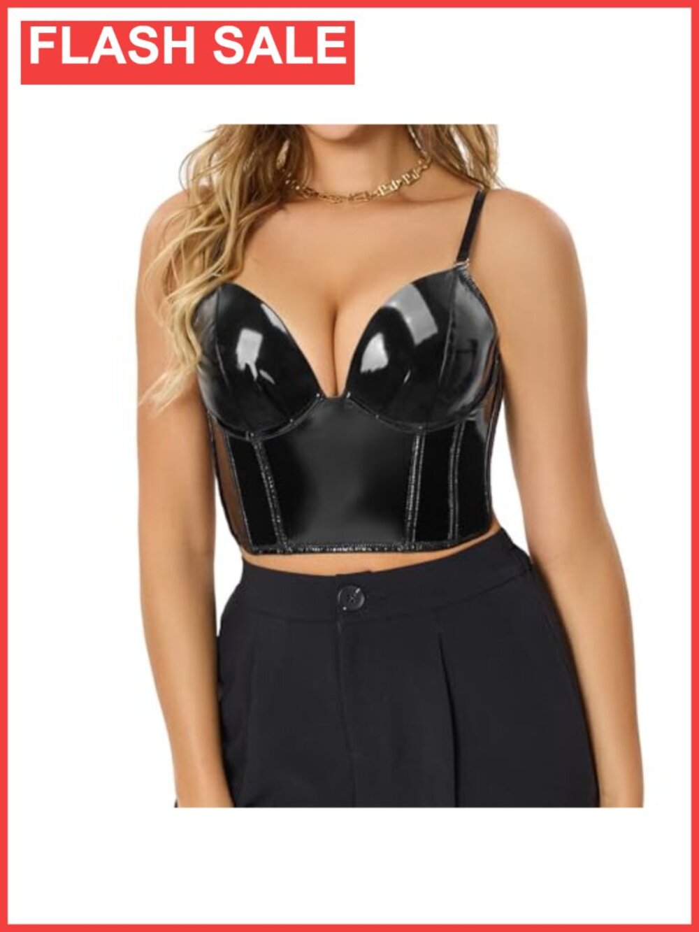 PU Leather Gothic Corset Bra Bustier Crop Top Push Up Adjustable